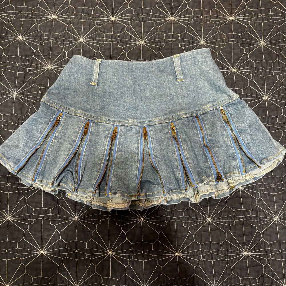 IAMGIA Denim Mini Skirt with Zipper Accents